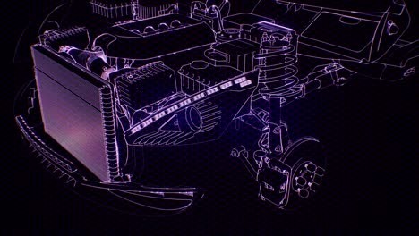 Animación-Holográfica-Del-Modelo-De-Coche-De-Estructura-Metálica-3d-Con-Motor